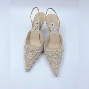 EUC Oscar de La Renta Vero Cuoio Fabric Evening Shoes - Size 36.5